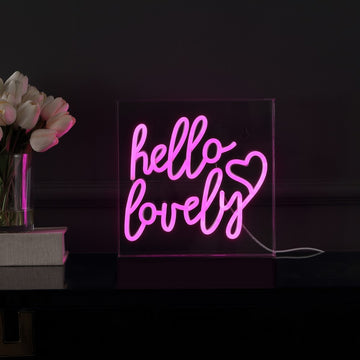 Hello Lovely Square Contemporary Glam Acrylic Box USB Operated LED Neon Light - JONATHAN Y